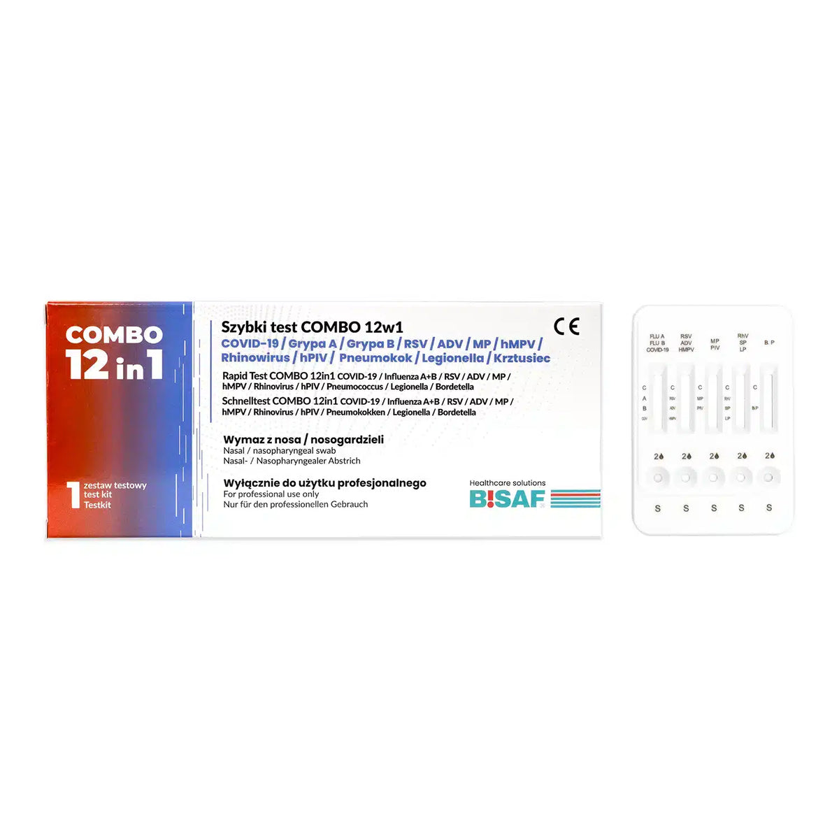 BISAF COMBO 12in1 Test - 1 Stück - COVID-19 | Influenza A+B | RSV | ADV | hMPV | RhV | hPIV | MP | LP | Pneumokokken | Keuchhusten